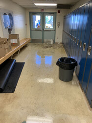 A school suffered a fire on the roof which triggered the sprinkler system throughout the school. 